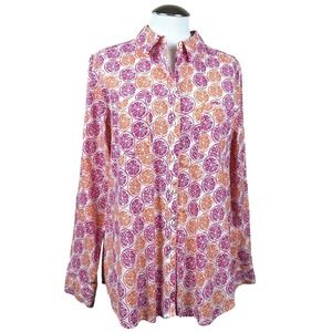 Foxcroft NYC Womens 14 Relaxed Pink Orange Citrus Fruit Print Cotton Shirt Top